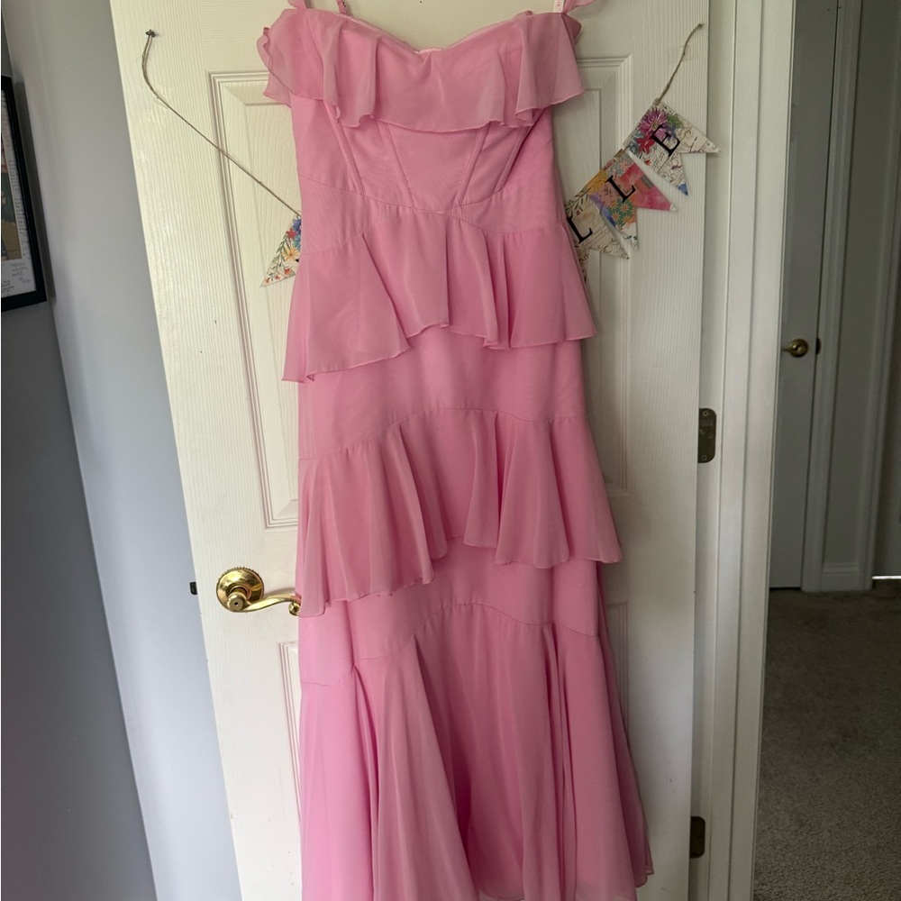 Pink Ruffled Maxi/Bridesmaid Dress